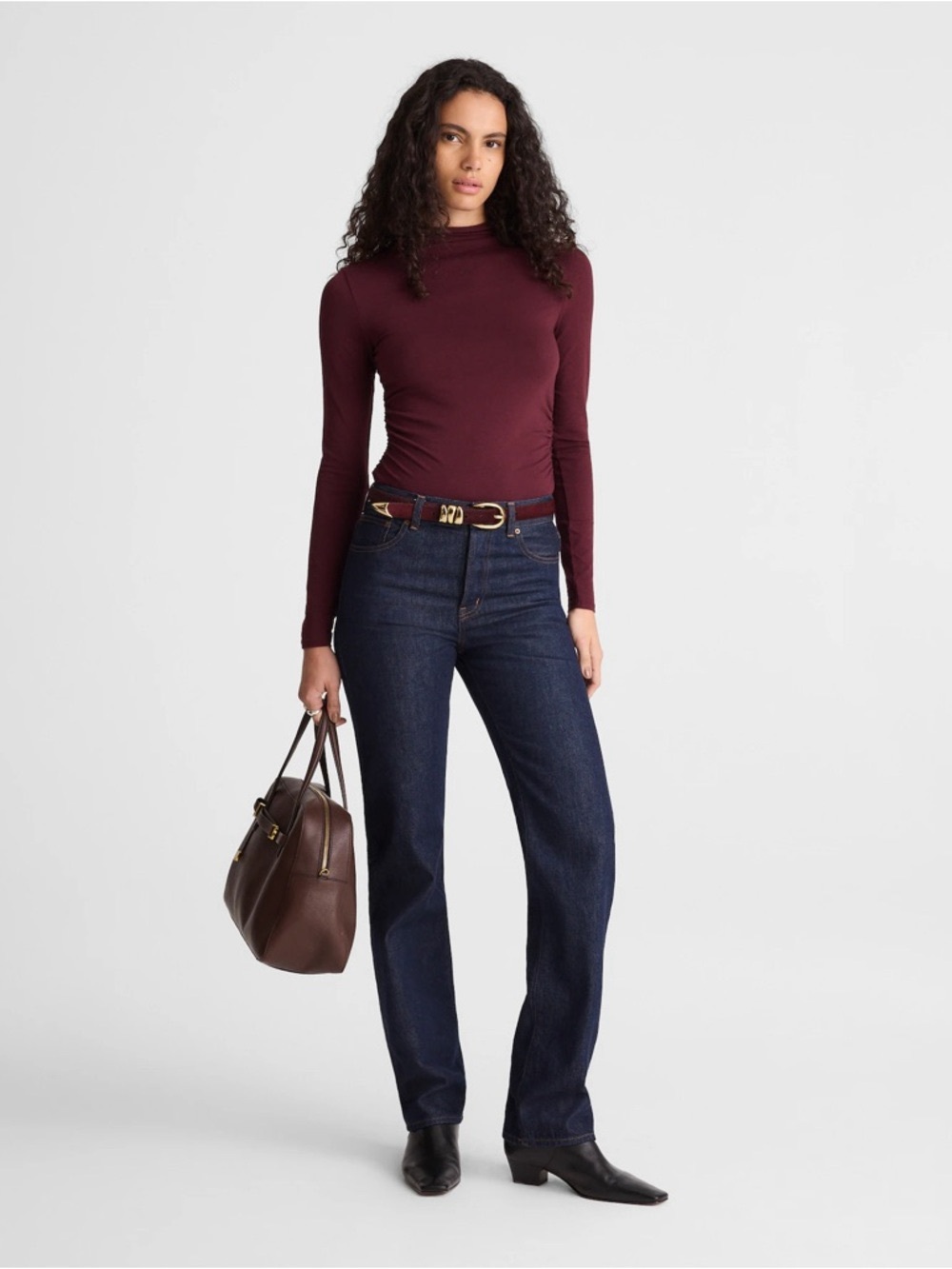 Madewell‎ Ruched Mockneck Long-Sleeve Top NWT in Dark Pomegranate